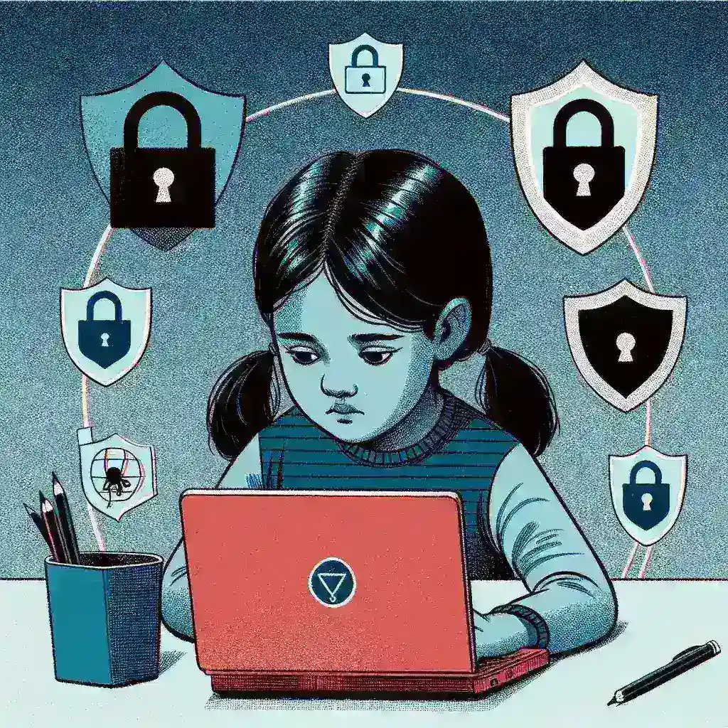 "Ilustrasi aturan baru perlindungan data anak di internet oleh pemerintah, menampilkan anak-anak yang menggunakan perangkat digital dengan aman dan dilindungi."